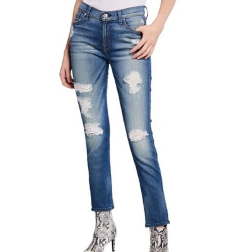 7 For All Mankind The Ankle Skinny Distressed Jeans Size 28